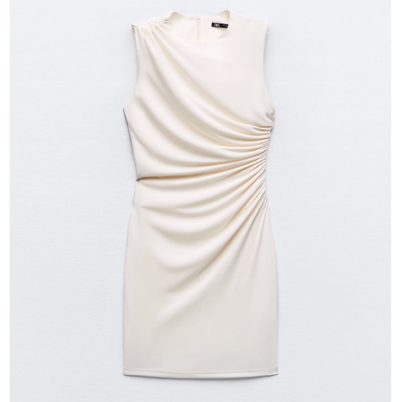 Zara NWT gathered ruched stretchy mini dress - off white ivory color - Picture 3 of 15